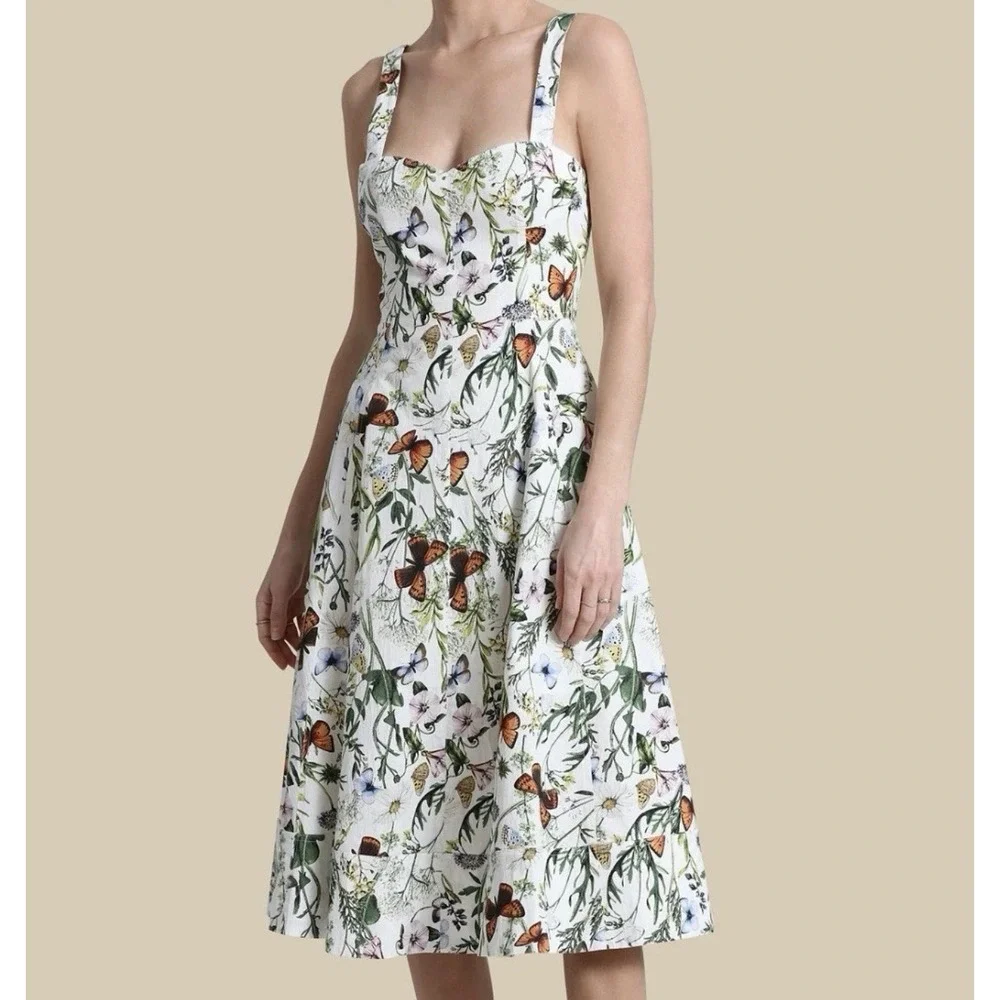 NEW Avec Les Filles Botanical Butterfly Floral Midi Sundress Sz 6 - Picture 2 of 16